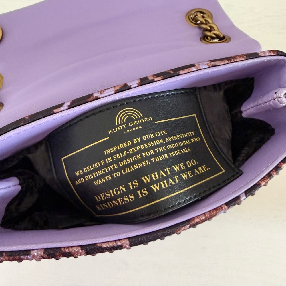 Kurt Geiger Purple Leopard Crystal Satin Brixton Bag - Picture 12 of 14